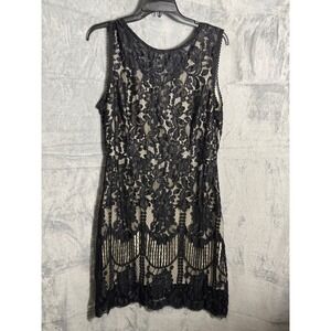 MSLG Black Lace Overlay Sheath Dress NEW Nude Underlay Sleeveless‎  Size XL NWT